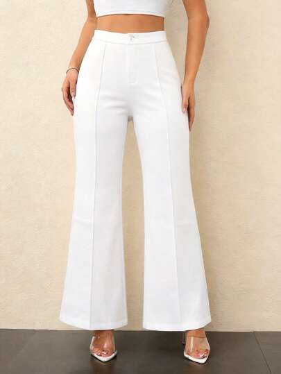 Pantalón Blanco Acampanado Flare de Tiro Alto para Mujer, Elegante y versátil