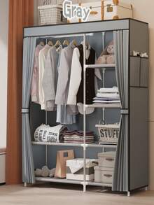 1pc Simple Fabric Wardrobe, Multi-Color Dustproof With Curtain Closet, Layered Storage + Hanging Area Design, Space-Saving Bedroom Clothes Storage Cabinet, Assembled Organizer Wardrobe For Home Use - Multicolor - View 21