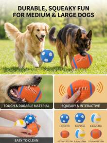 PETSIN 1PC Pet Interactive Training Ball Toy, Latex Rugby Football, Sound-Making Toy, Chewable And Bite-Resistant, Stress-Relieving Dog Toy. - Multicolor - View 3