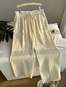 Muchica 大码女式波点抽绳腰休闲百搭阔腿裤，适合日常穿着 - 彩色 - 查看 9