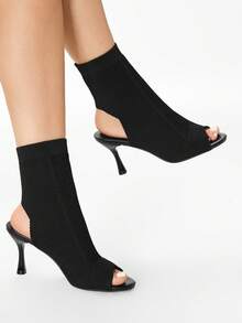 Glitzique 女士优雅镂空针织露趾高跟连衣裙，适合派对和场合 - 黑色 - 查看 8