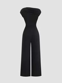 Sweetra Y2K Sexy Metal Buckle Versatile Commute Wide Leg Jumpsuit - Black - View 2