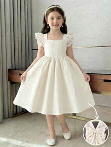 Young Girl's Elegant & Cute Sleeveless Dress, Fashionable & Stylish, Summer - Apricot - View 3