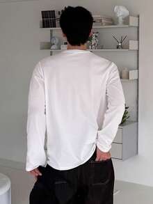 DAZY Men's Solid White Long Sleeve T-Shirt, Spring - White - View 2