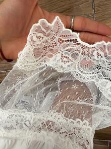 Muchica Quần ống rộng màu trơn dành cho nữ, có bèo nhún, dây rút ở eo và ren tương phản. - trắng - Xem 7