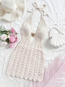 Soleia Women's Apricot Knit Textured Bandeau Bralette,Boho Beach Vacation Holiday Outfit For Party,Date,Wedding Season,Music Festival In Autumn - Apricot - View 6