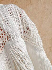 Soleia 女士镂空罗纹针织上衣和流苏针织迷你裙套装 - 白色 - 查看 6