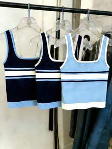 Resyla 3pcs/Set Blue & Black Striped Fitted Tank Top Combo For Women - Blue - View 2