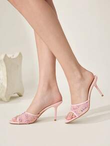 CUCCOO CHICEST 女士鞋履 春夏蕾丝玫瑰装饰露趾细高跟鞋 8.5cm 纯色女士高跟凉鞋 优雅日常约会派对婚礼鞋 - 粉色C - 查看 7