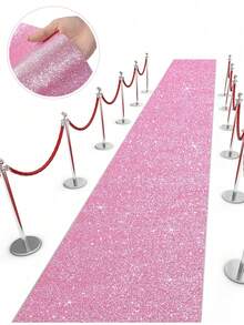 Pink Glitter Sequin Aisle Runner Wedding Birthday Party Decor Sparkle Carpet Non Shedding Indoor Outdoor Event Commercial Home Decoration Reusable Sturdy Non Slip Backing - Pink - View 1