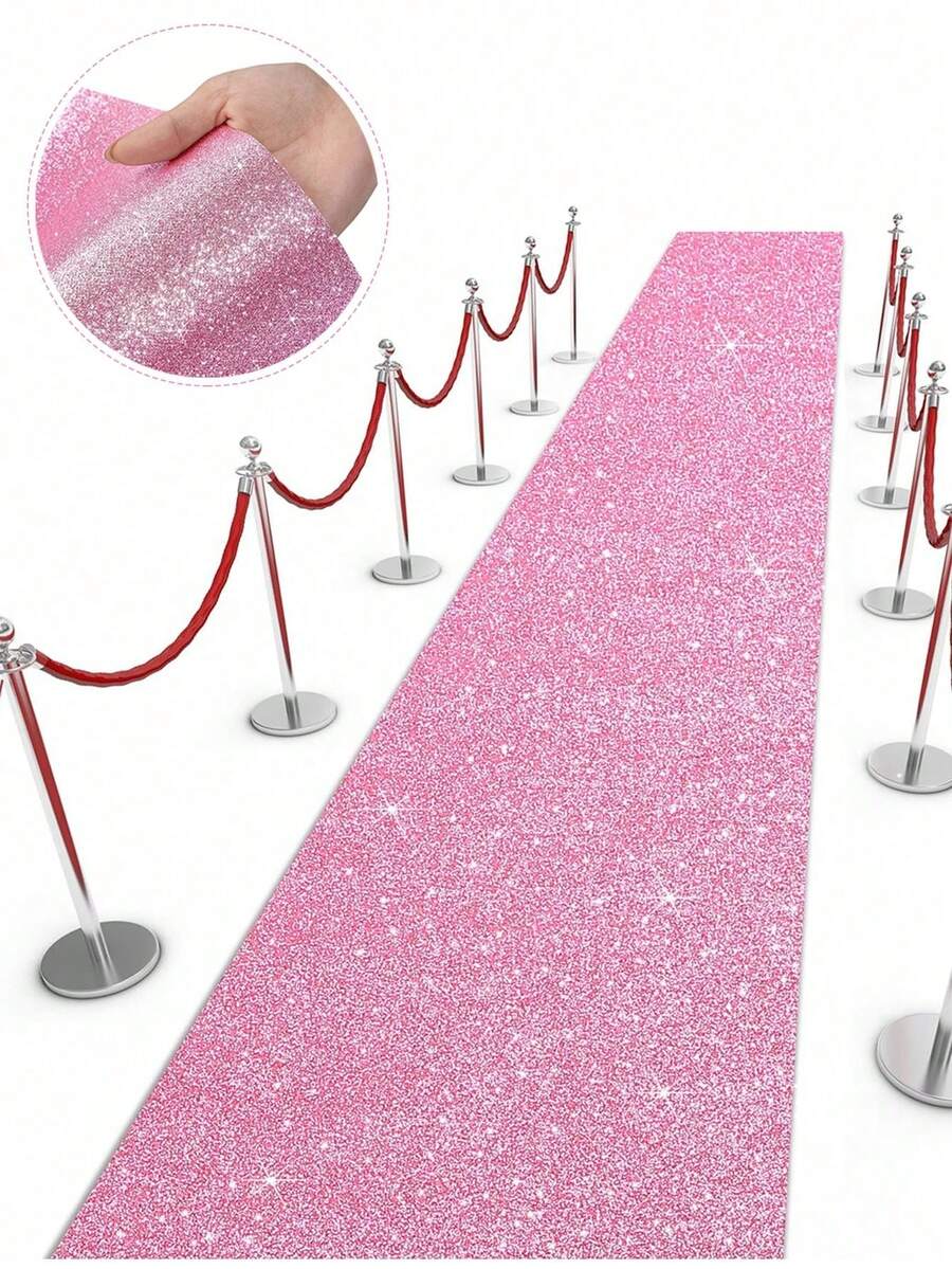 Pink Glitter Sequin Aisle Runner Wedding Birthday Party Decor Sparkle Carpet Non Shedding Indoor Outdoor Event Commercial Home Decoration Reusable Sturdy Non Slip Backing - Pink - View 1