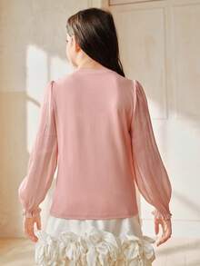 Anewsta Áo thun nữ thời trang, mềm mại, dễ thương với họa tiết hoa 3D và điểm nhấn đính đá, cổ tròn tay dài, phù hợp cho tiệc sinh nhật, mặc hàng ngày, áo mùa xuân/hè, kiểu dáng đáng yêu. - Hồng - Xem 6