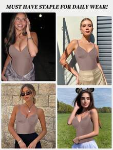 SHEIN 1件装女士无缝塑身衣，束腰带，双层强力收腹，舒适日常穿着，带按扣 - 摩卡棕 - 查看 7