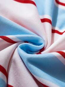 HELLO KITTY AND FRIENDS | SHEIN 少女休闲条纹猫咪印花圆领落肩T恤，夏季 - 彩色 - 查看 6