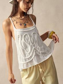 Bohemela Women's Summer Leisure Vacation Romantic Elegance French Beach Bohemian Country Music Festival Knitted 3D Pattern A-Line White Knitted Top, Summer Outfits For Women,Free And Relaxed Style Of Dressing,Beach Outfit,Summer Vacation Outfits, Party Outfit - White - View 5