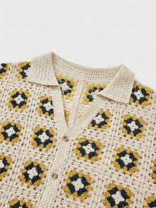 Manfinity BRENVOR Men's Casual Hollow-Out Knit Sweater Crochet Shirt Pattern Top Blouses For Women Summer Sunflower Blouse Pattern Tops - Apricot - View 5