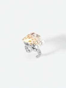 Opalesca Anillo exclusivo con concha irregular y perla con temática oceánica, premium/elegante/elegante/uso diario/minimalista, perla/cristal, verano/playa/baile de graduación/fiesta/vacaciones, compromiso/boda/promesa, novia, corazón/floral, Fairycore/Mermaidcore, chapado en oro de 18K - Plateado - Ver 2