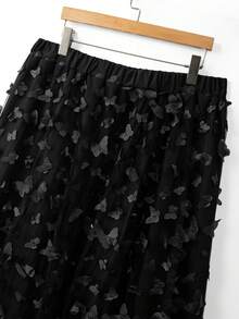 GlowEve CURVE 大码女装新款优雅3D蝴蝶网纱半身裙，高腰显瘦半身裙，百搭飘逸 - 黑色 - 查看 4