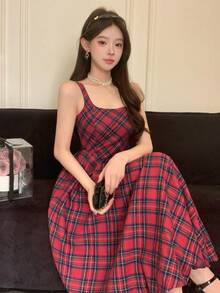 DAZY Women's Elegant Patterned Square Neck Sleeveless Pleated Midi Dress, Summer,Wedding Guest Dress Women - Red - View 10