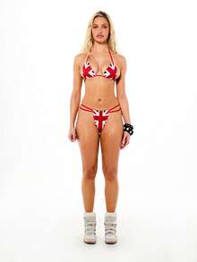 SUMWON WOMEN Women's Triangle Halter Bikini Set With British Flag Print And Strappy Details Summer Beach Two-Piece Swimwear - Multicolor - View 3