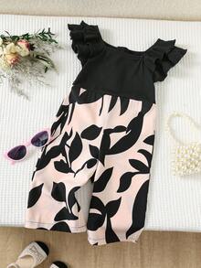 Bubblio 女婴可爱几何拼接欧根纱荷叶边连体衣，夏季 - 黑色 - 查看 4