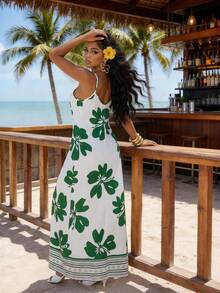 SHEIN Lady 女士印花优雅连衣裙，适合夏季度假沙滩装、休闲连衣裙、绿色连衣裙、印花连衣裙、优雅长裙、夏威夷风情连衣裙、夏威夷风情连衣裙、加勒比海度假装、性感度假连衣裙、夏威夷连衣裙、绿白连衣裙、海岛风情连衣裙、棕榈树连衣裙、女士长款连衣裙、夏季连衣裙、度假装、女士休闲连衣裙、Zanzea 女士连衣裙、XS 码女士连衣裙、裹身连衣裙、Ycv9w 女士连衣裙折扣码、夏威夷风情连衣裙、海岛风情连衣裙 - 彩色 - 查看 2