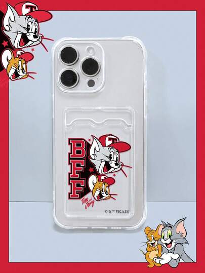 TOM & JERRY X SHEIN Ốp lưng điện thoại hình mèo và chuột Tom & Jerry hoạt hình BFF bằng TPU trong suốt, có ngăn đựng thẻ, bảo vệ ống kính, chống sốc, chống trầy xước, phụ kiện quà tặng hàng ngày theo phong cách anime hoài cổ, Fundas, tương thích với ốp lưng iPhone, tương thích với iPhone 16/iPhone 17/iPhone 17 Pro Max/iPhone 17 Pro, giao hàng nhanh.