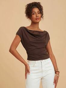 Travachic 女士优雅纯色蕾丝拼接T恤，夏季休闲度假套装，适合夏季假期、春假、派对、海滩、春季、情人节、女士情人节礼物、狂欢节服装，优雅时尚，墨西哥风情波西米亚风上衣，领口饰有蕾丝花边 - 彩色 - 查看 5