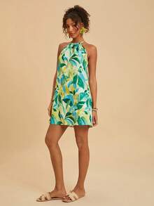 Travachic 女士度假风雪纺印花露肩宽松短裙 - 彩色 - 查看 6