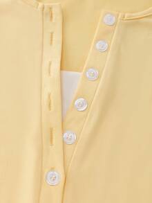 SHEIN Franclia 女士修身撞色短袖T恤，黄色，春夏款 - 黃色 - 查看 4