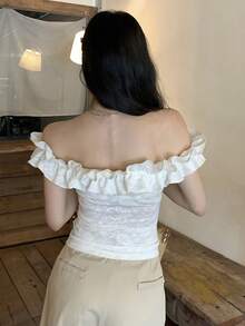 DAZY Áo thun nữ trễ vai thời trang đa năng, thích hợp cho hẹn hò/dã ngoại mùa hè. - trắng - Xem 3