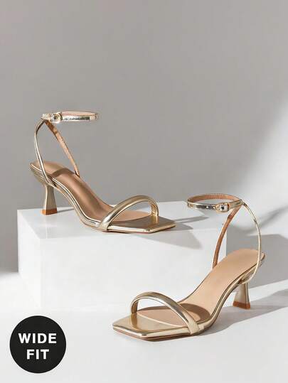 SHUZIA Sandalias de tacón de aguja con tira de tobillo, elegantes y minimalistas, de ajuste ancho para mujer