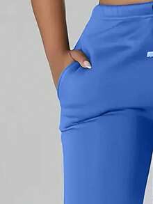 SHEIN Của phụ nữ Eo dây rút & Cuffed Hem Quần thể thao - Màu xanh lam - Xem 3