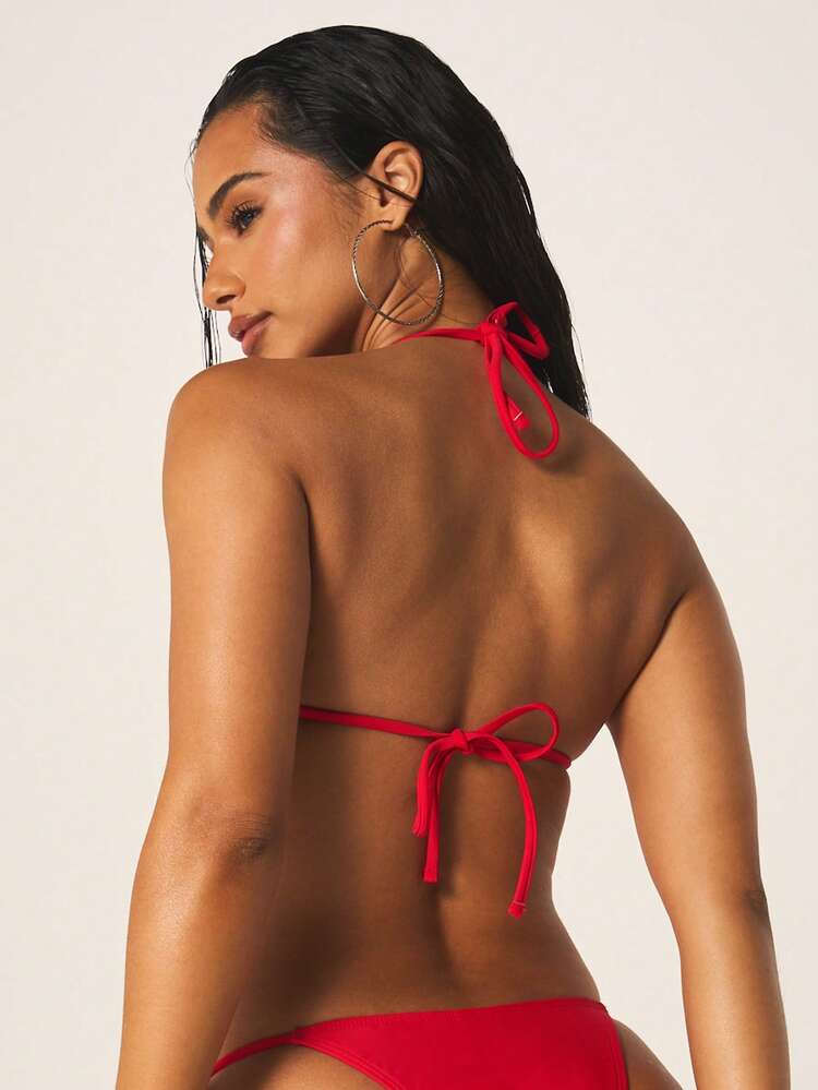 MISSGUIDED Women Two Piece Triangle Bikini Set With Decorative Circular Studs And Tie Side Bottom For Summer Beach