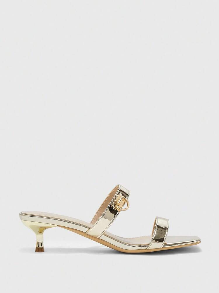 CUCCOO BIZCHIC Women Shoes Spring And Summer New Gold Strip Open-Toed Metal Buckle Women's Middle Heel Sandals Slippers Simple, Stylish And Comfortable Daily Versatile Commuter Women's Sandals Women's Shoes