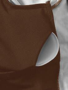 SHEIN Tween Girls Leisure Vacation Swim Summer Beach Black Patchwork Leopard Print Zipper One Piece Swimsuit, Summer Beach - Brown - View 6