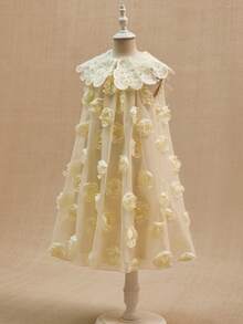 Sweet And Lovely Lace-Trimmed Short A-Line Babydoll Dress For Girls, Perfect For Wedding Season, Performances, Birthday Parties, Banquets, And All Seasons. - Apricot - View 5