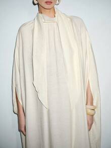 Lumivelle Women's Fashion Elegant Ribbon Loose Casual Long Dress For Vacation - Apricot - View 5