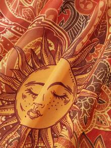 SHEIN MOD Women's Sleeveless Dress With Sun & Face Pattern Pleated Design - Multicolor - View 4