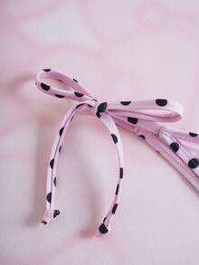 HELLO KITTY AND FRIENDS | SHEIN 女士波点卡通印花露背吊带上衣和侧系带三角泳裤连体泳衣 - 粉色 - 查看 11