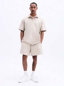 SUMWON Men's Relaxed Fit Polo And Drawstring Shorts Co Ord Set With Chest Logo Casual Summer Matching Two Piece - Apricot - View 8