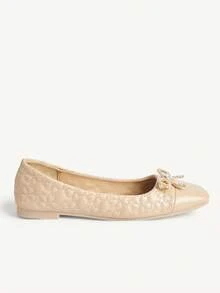 CUCCOO CHICEST Square Toe Loafers, Soft Sole Bow Decor Elegant Versatile Comfortable Slip-On Flat Apricot Shoes Wedding Shoes Spring Shoes Bride Shoes - Apricot - View 9