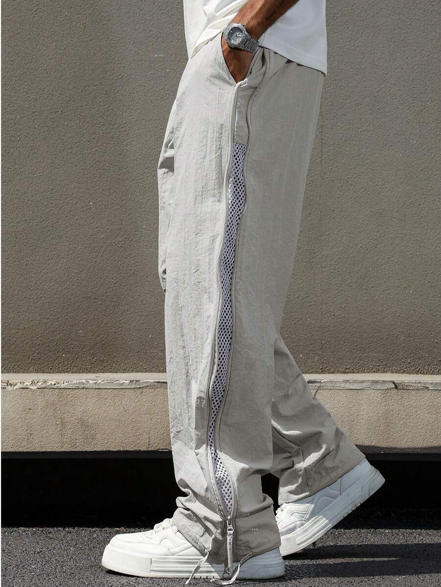 Manfinity Hypemode Men's Casual Versatile Hollow-Out Patchwork Side Zipper Pants - Grey - View 1