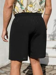 VIVINTIMO Men's Casual Plain Color Drawstring Shorts, Holiday - Black - View 2
