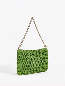 Viva Strut Borse a mano da donna, borse di paglia, alla moda, eleganti, semplici, personalizzate, perfette per spiaggia, vacanza, estate, mare. Ideali per vacanze al mare, viaggi, shopping e accessori per la vacanza (la borsa non contiene pendenti) - Verde chiaro - Visualizzare 3