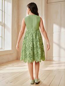 Anewsta 女童无袖蕾丝A字连衣裙，绿色，夏季款式无袖童装 - 綠色 - 查看 6