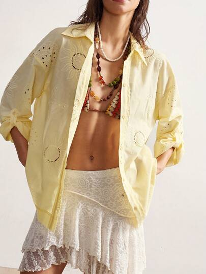 Bohemela Camisa suelta de tejido sólido informal para mujer