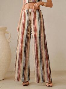 Swim Oasis Long Leg Wide Leg Casual Vacation Style Reversible Pants - Multicolor - View 4