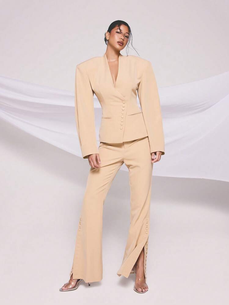 KIZN Tailored Flare Pants With Button Details