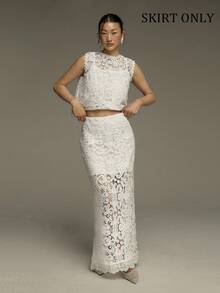 COSMINA Women's Elegant Lace Embroidered A-Line Skirt, Suitable For Commuting, Office, Outings, Vacations, Valentine's Day, Dates, Wedding Guests, Spring - White - View 2